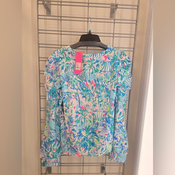 NWT Lilly Pulitzer Jansen Sweatshirt L Long Sleeve Blue Ibiza Cabana Top Shirt - Picture 9 of 11